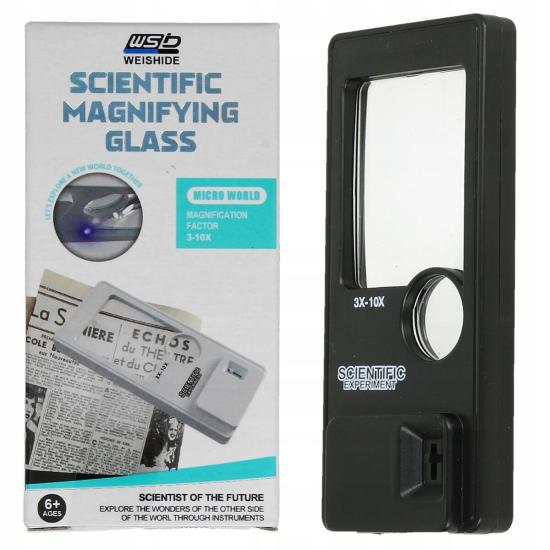 Cep  Büyüteci Dikdörtgen 3/10x Mini Taşınabilir Saplı Büyüteç Led Para Dedektörü