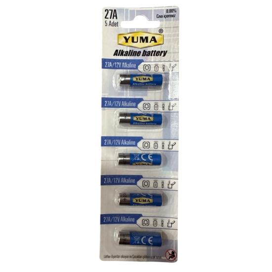 Yuma 27A 12V Alkalin Pil 5’li Kart Düğme Pil
