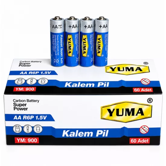 Yuma AA R6P 1.5V Carbon Super Power 60’lı Paket İnce Kalem Pil
