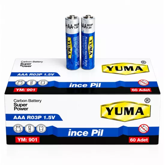 Yuma AAA R03P 1.5V Carbon Super Power 60’lı Paket İnce Kalem Pil