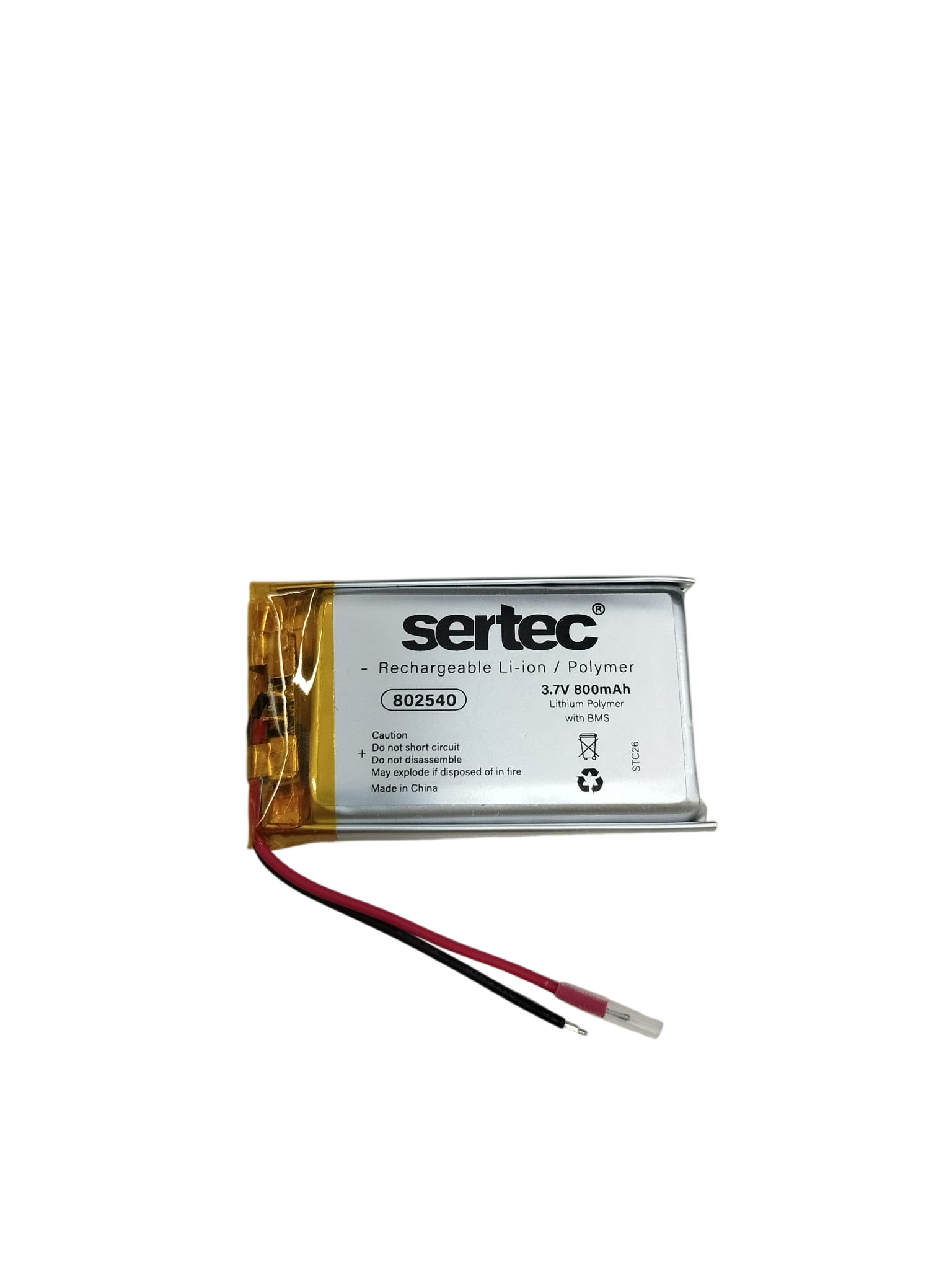 Sertec 802540 3.7V 800mAh Li-Polymer Pil (Devreli/1.5A)