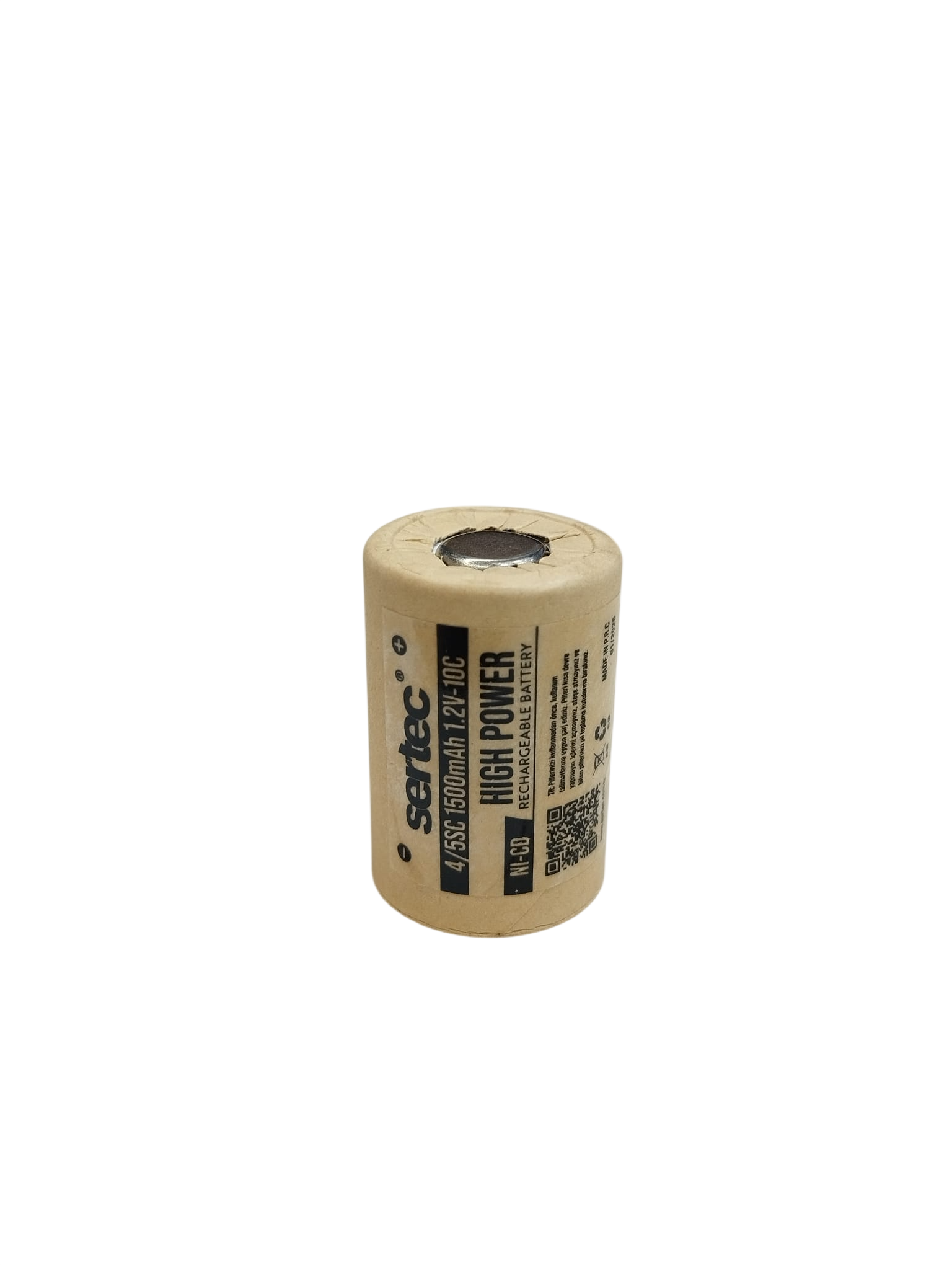 Sertec 1.2V Ni-Cd  4/5 SC 1500 Mah Kağıt Şarjlı Pil 10C (Başsız/Flat Head)