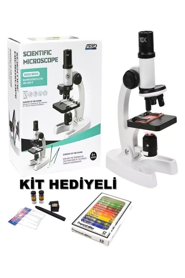 2’li Set Çocuk Eğitici Biyolojik Mikroskop Kiti Zoom Led Işıklı 100x 400x 1200x St1200x