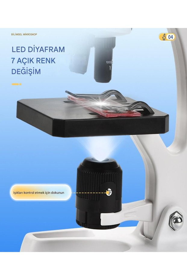 2’li Set Çocuk Eğitici Biyolojik Mikroskop Kiti Zoom Led Işıklı 100x 400x 1200x St1200x