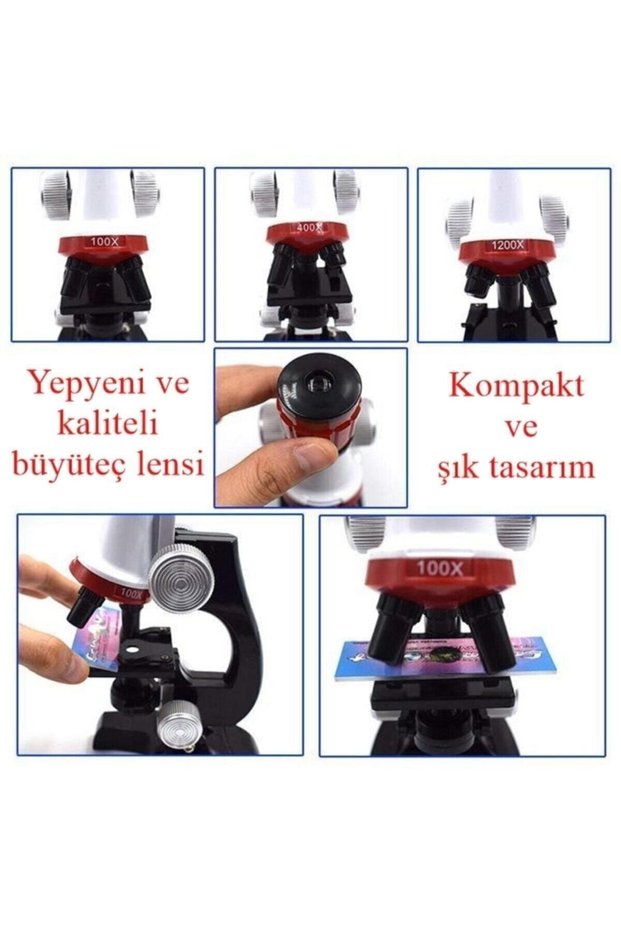 2’li Set Çocuk Eğitici Biyolojik Mikroskop Kiti Zoom Led Işıklı 100x 400x 1200x St1200x