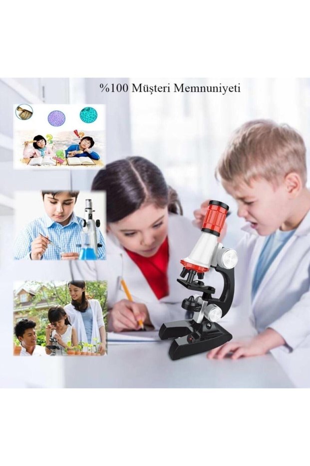 Çocuk Mikroskop Seti Led 1200x Biyoloji Okul Ev Bilim Eğitici Hediyelik Telefon Tutacaklı