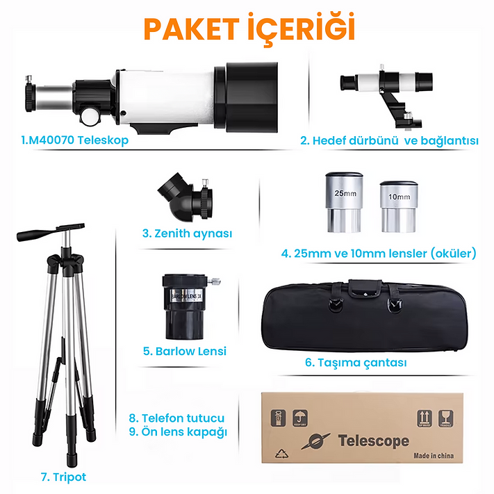 40070 Tripotlu Çantalı Zenith-Barlow X2 Lensli Profesyonel HD Teleskop