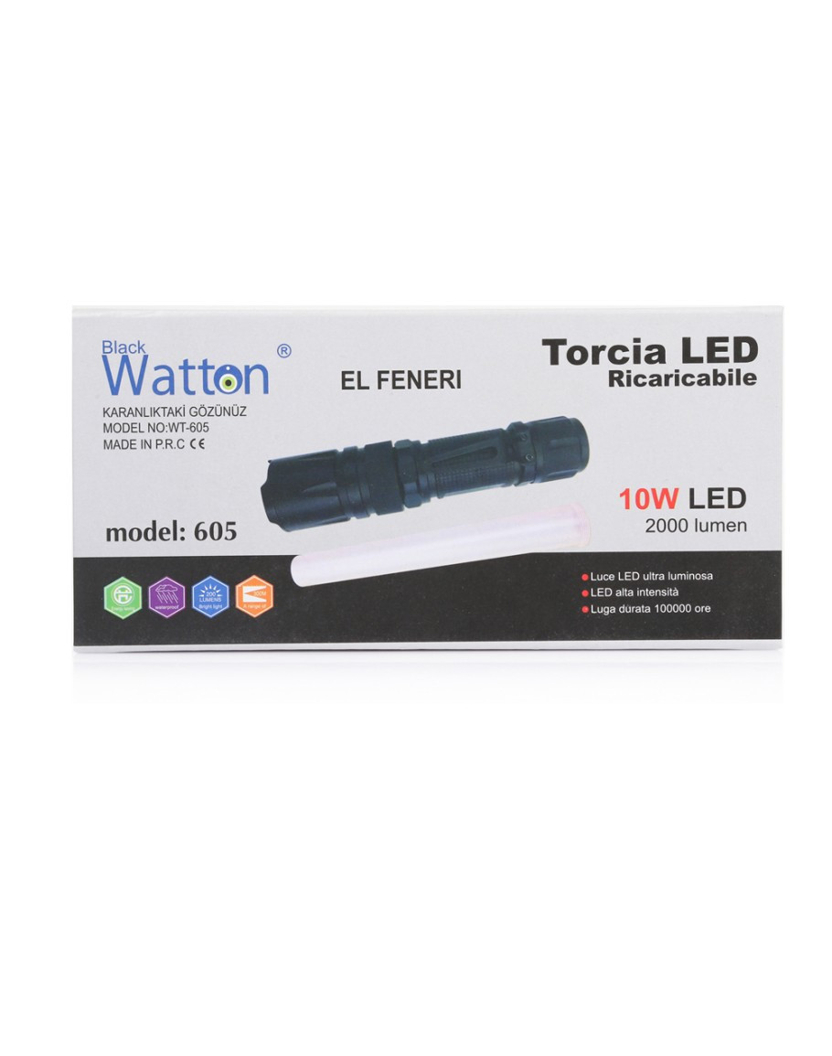 Watton WT-605 10Watt 2000 Lümen 4 Renk Aydınlatmalı Şarjlı El Feneri