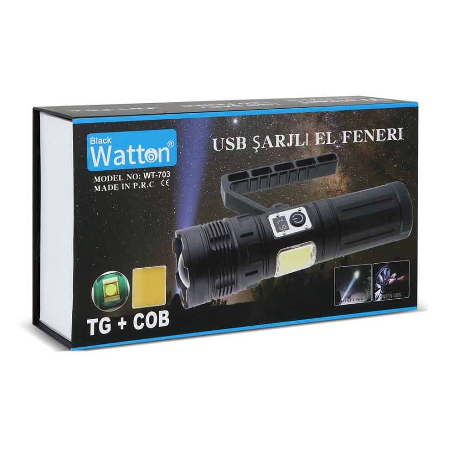 Watton WT-703 15.000 Lümen TG+COB LED Şarjlı El Feneri