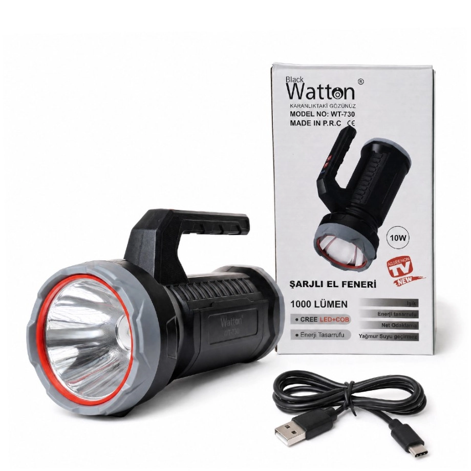 Watton WT-730 1.000 Lümen 10 Watt Şarjlı Spot Fener