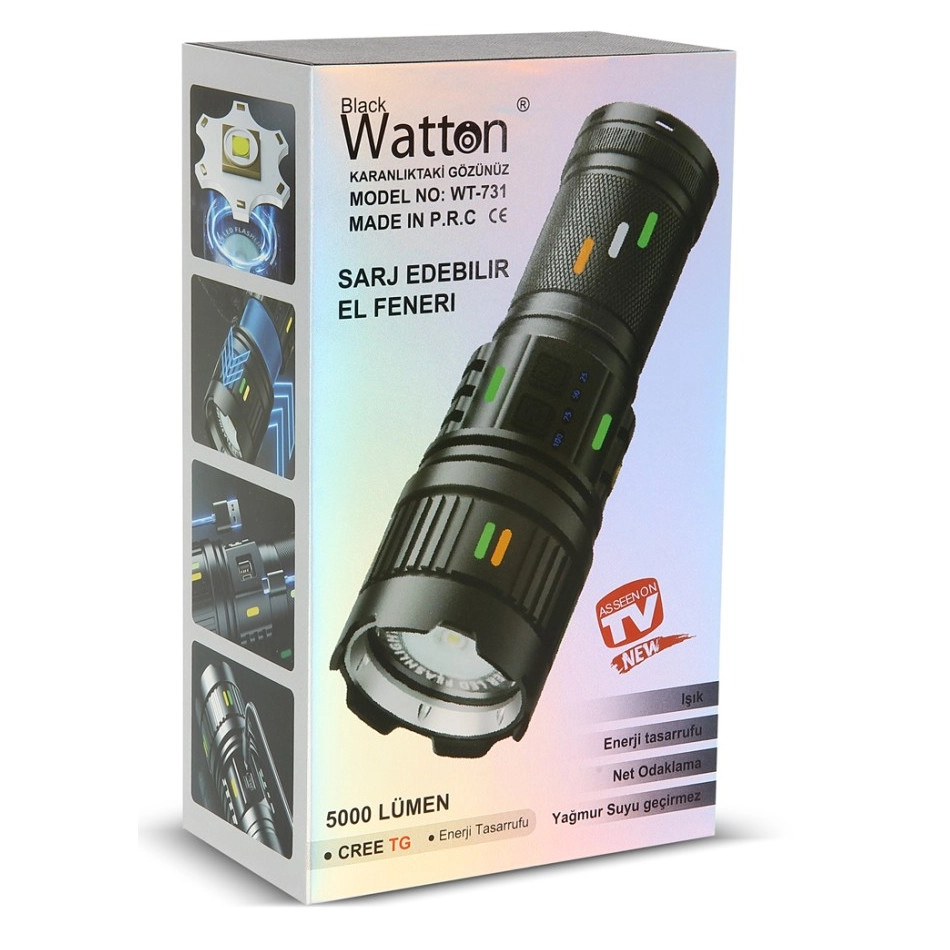 Watton WT-731 Cree TG LED 5000 Lümen Şarj Göstergeli El Feneri
