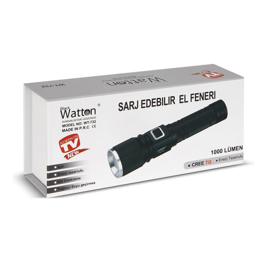 Watton WT-732 Cree TG LED 1000 Lümen Şarj Göstergeli El Feneri