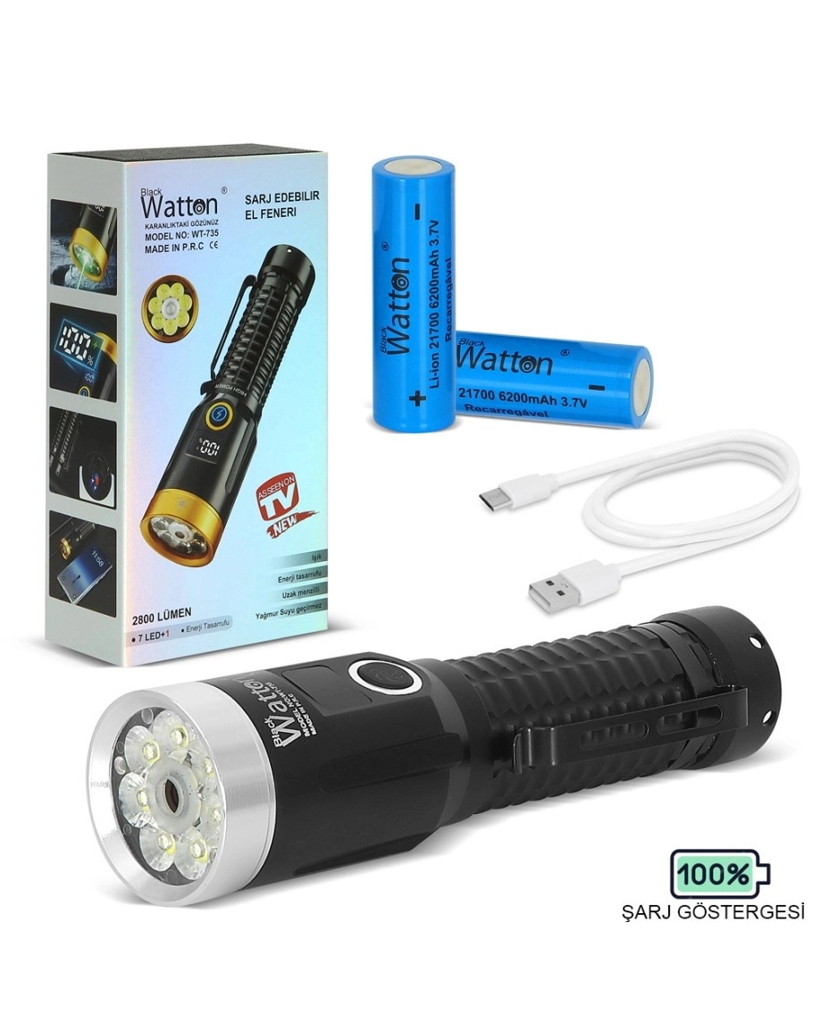 Watton WT-735 2800 Lümen Özel Seri Yeşil Lazerli Mıknatıslı El Feneri