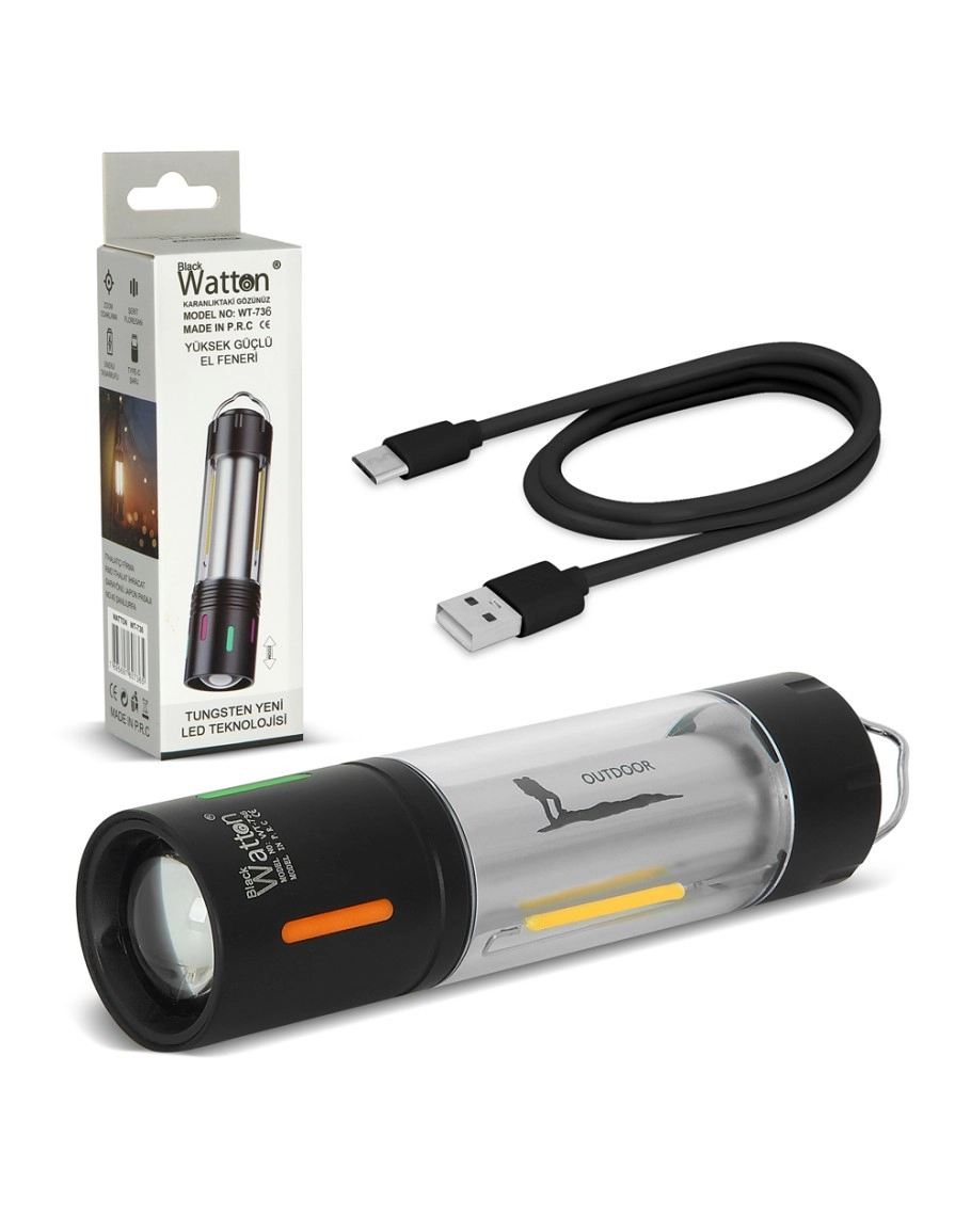 Watton WT-736 Şarjlı Kamp Lambası - 5 Modlu TG LED & Fener