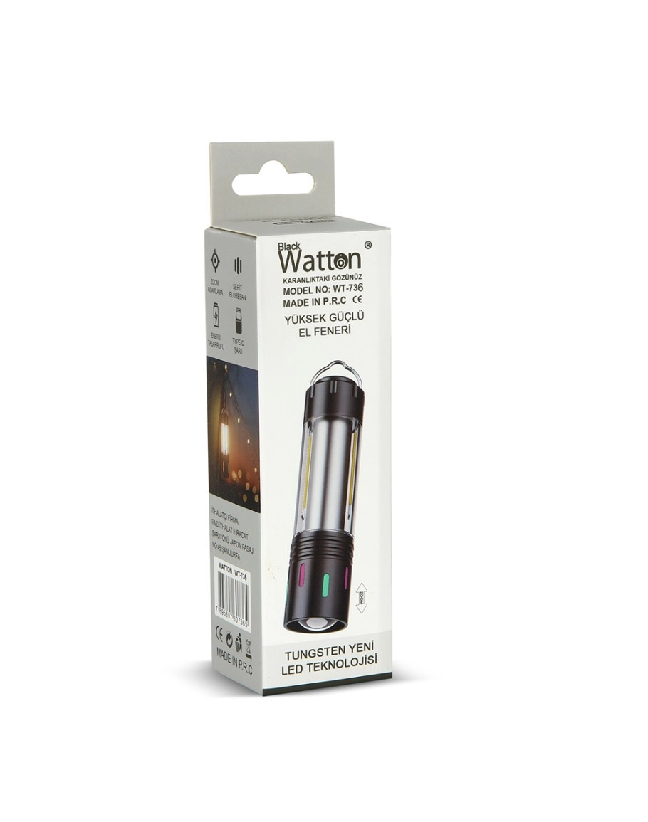 Watton WT-736 Şarjlı Kamp Lambası - 5 Modlu TG LED & Fener
