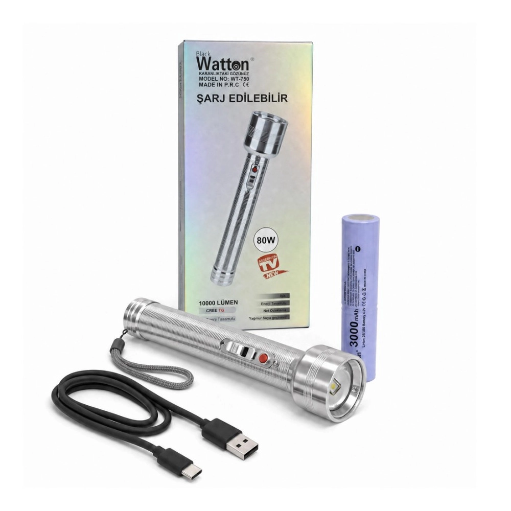 Watton WT-750 10.000 Lümen 80 Watt Nostalji Tip Şarjlı El Feneri