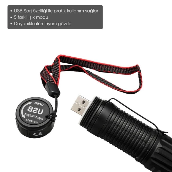 Wison WS-2828 1000 Lümen Mıknatıslı USB Şarjlı El Feneri
