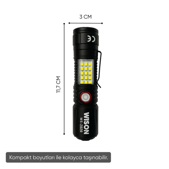 Wison WS-2828 1000 Lümen Mıknatıslı USB Şarjlı El Feneri