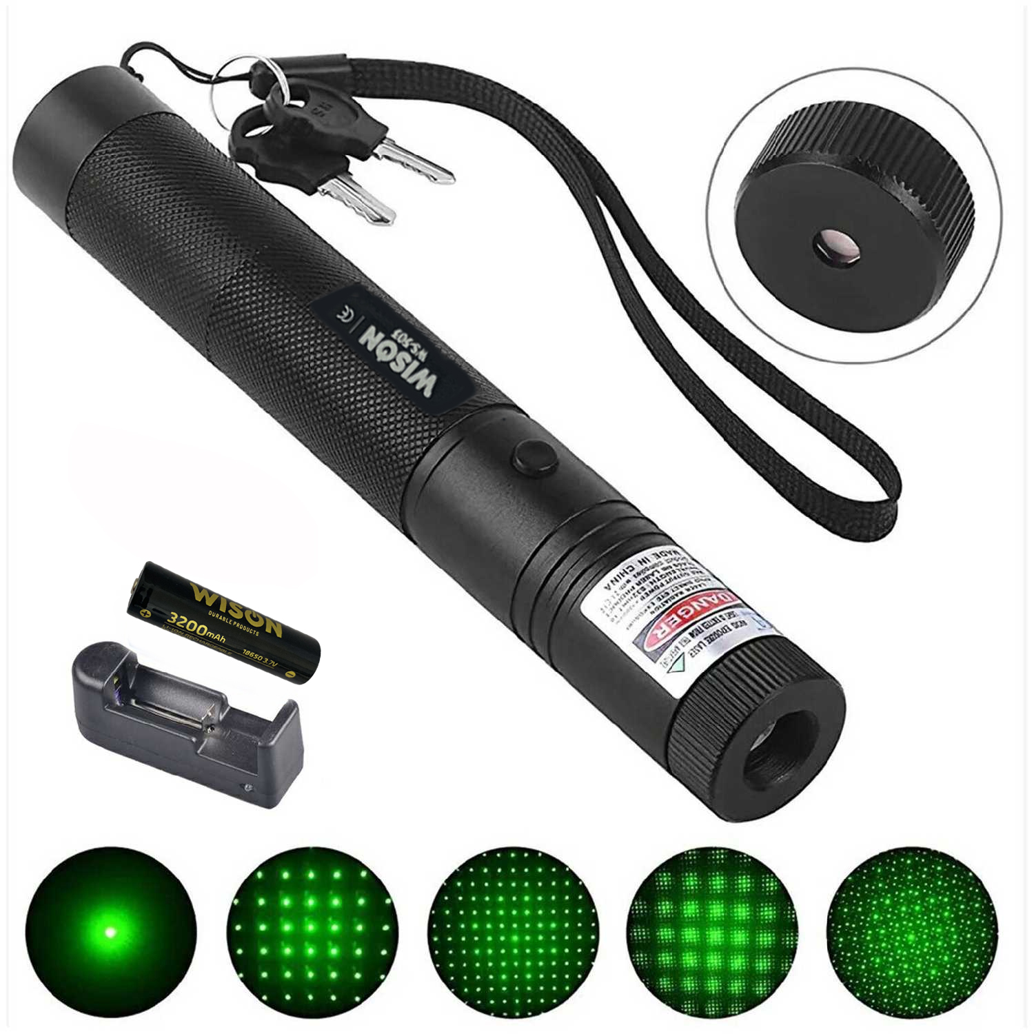 Wison WS-503 100MW Desen Başlıklı Şarjlı Yeşil Lazer Pointer