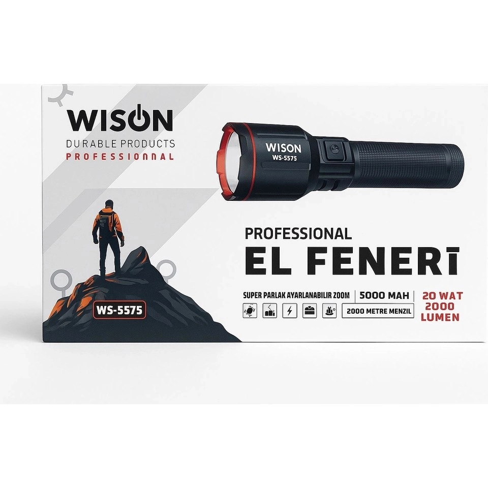 Wison WS-5575 Şarjlı El Feneri 20W 2000 Lümen Lazer LED