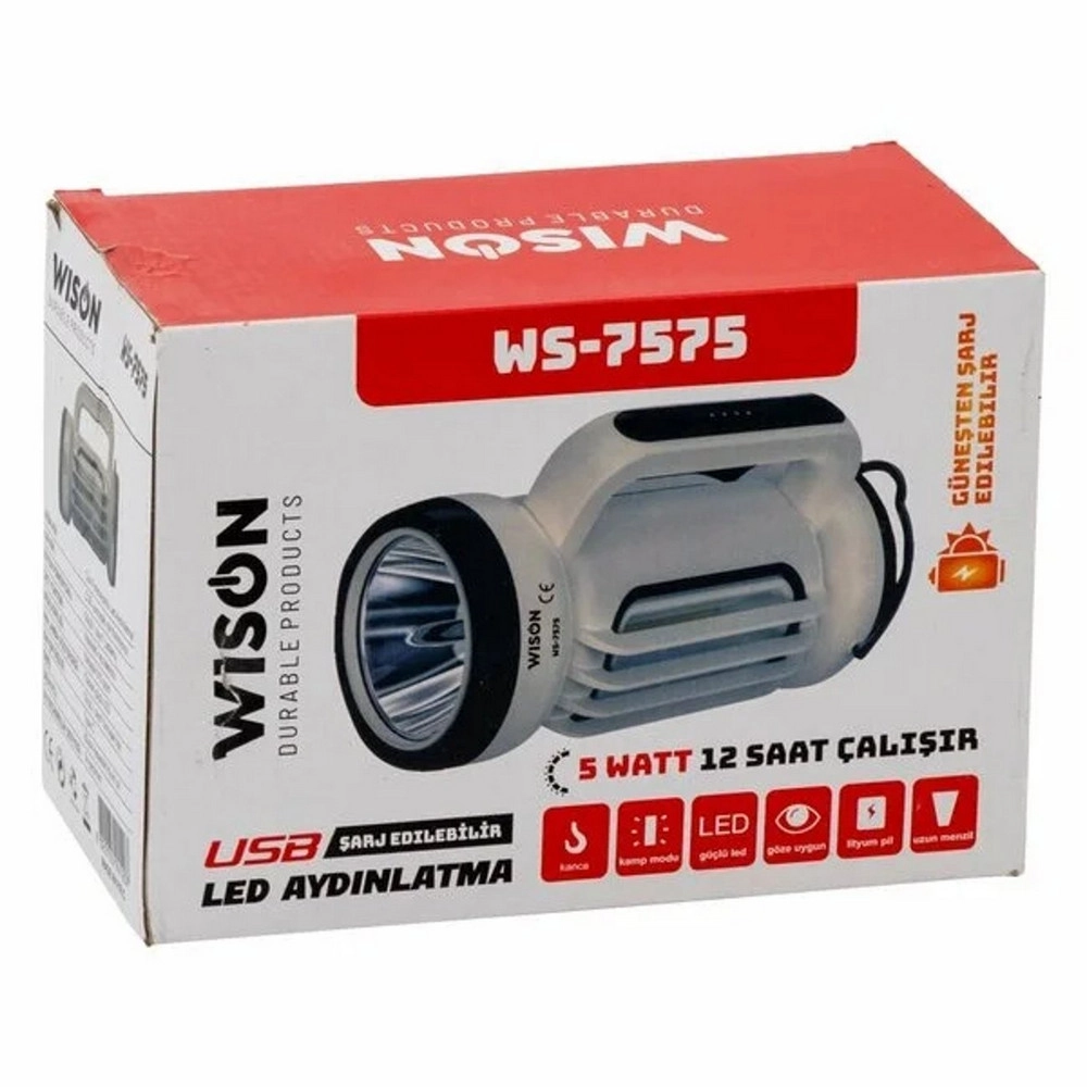 Wison WS-7575 5 Watt Solarlı Projektör Şarjlı Spot Fener