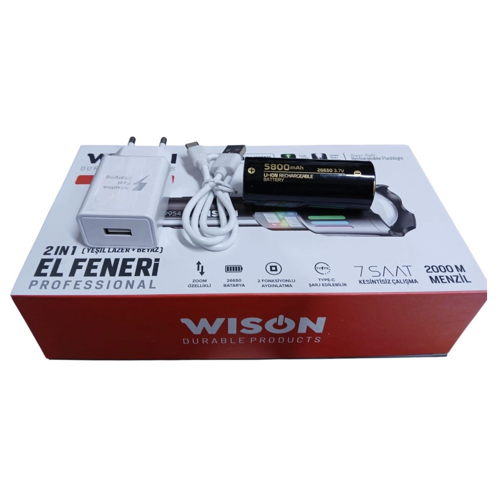 Wison WS-9954 25W  Zoomlu Yeşil Lazerli Metal Şarjlı El Feneri
