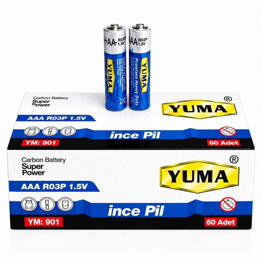 Yuma AAA R03P 1.5V Carbon Super Power 60’lı Paket İnce Kalem Pil