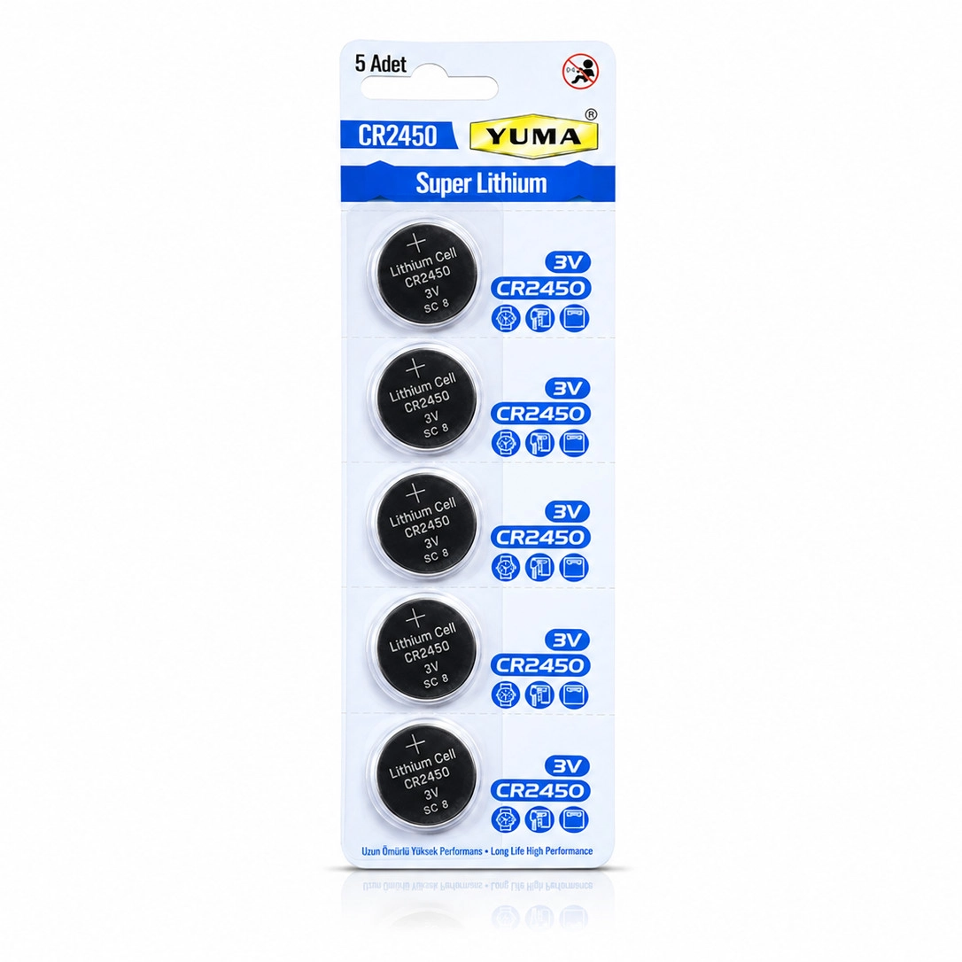 Yuma CR2450 Süper Lityum 3V 5’li Kart Düğme Pil